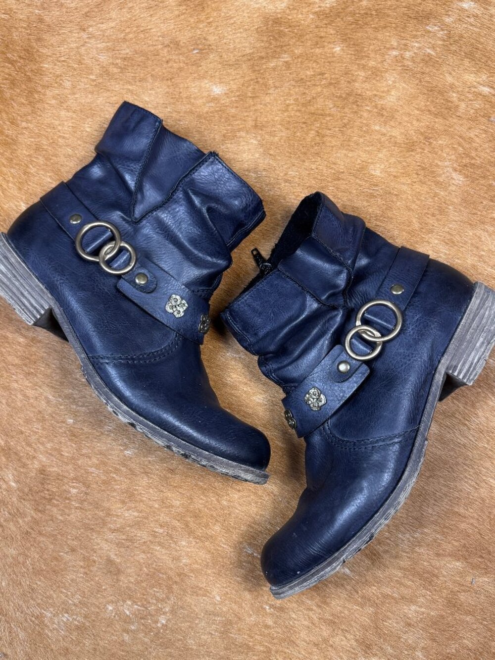 Rieker Navy Leather Ankle Boots Sz 40 (US 8.5) Boho Western Indie Sleaze Moto